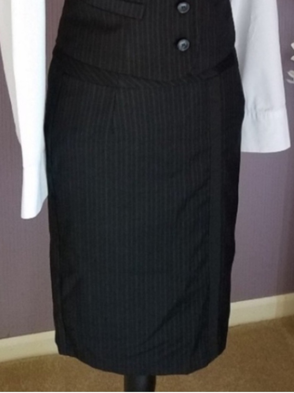 Black Pinstripe Short Pencil Suit Separates Skirt from Prague
